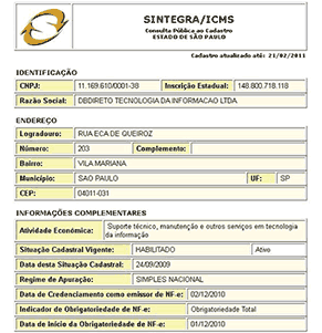 Exemplo de Retorno de dados diretamente do Sintegra